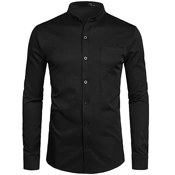 Men's Dress Shirts, Striped Button Down Chinese Collar Long